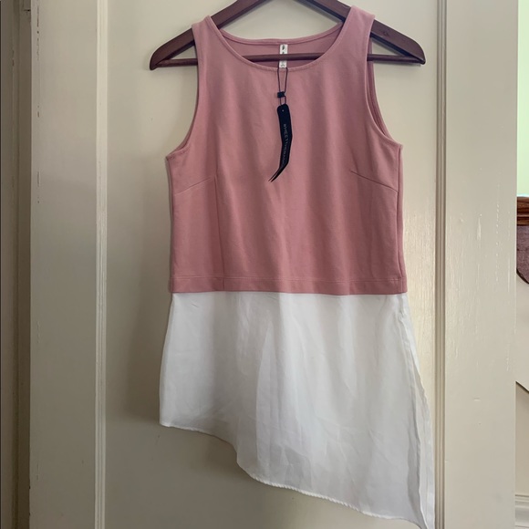 NWT STRADIVARIUS Pink and White Asymmetrical Tank - Picture 1 of 4